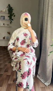2 Pcs Women's Stitched Linen Embroidered Shirt And Trouser