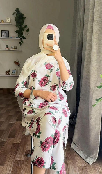 2 Pcs Women's Stitched Linen Embroidered Shirt And Trouser